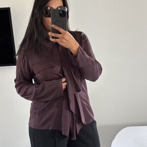 Maison Margiela MM6 Blouse Long Sleeve Shirt Purple Sz 40 Authentic❤️
